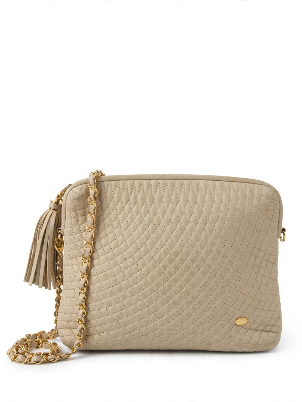 Bally Quilted Beige Crossbody with Gold Chain and Tassel
